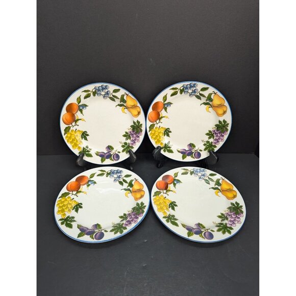 Tabletops Unlimited Stoneware Essence Fruit Pattern 7 1/2" Bread Plate Set of 4 - Picture 1 of 11